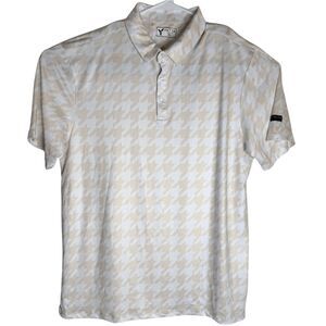 Yatta Golf Men's Houndstooth Allover Short Sleeve Polo Shirt Beige White Size XL